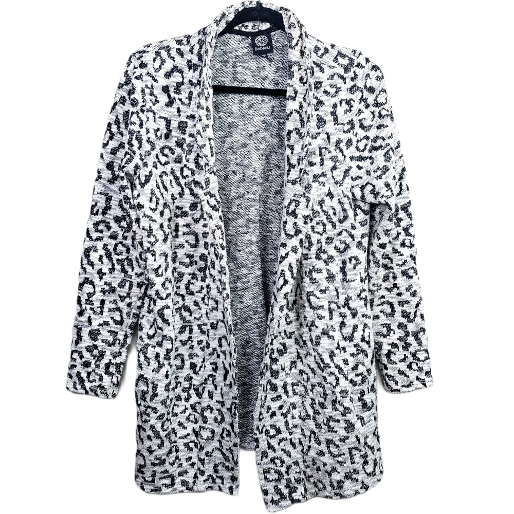 Bobeau Lepord Animal Black&White Print Cardigan